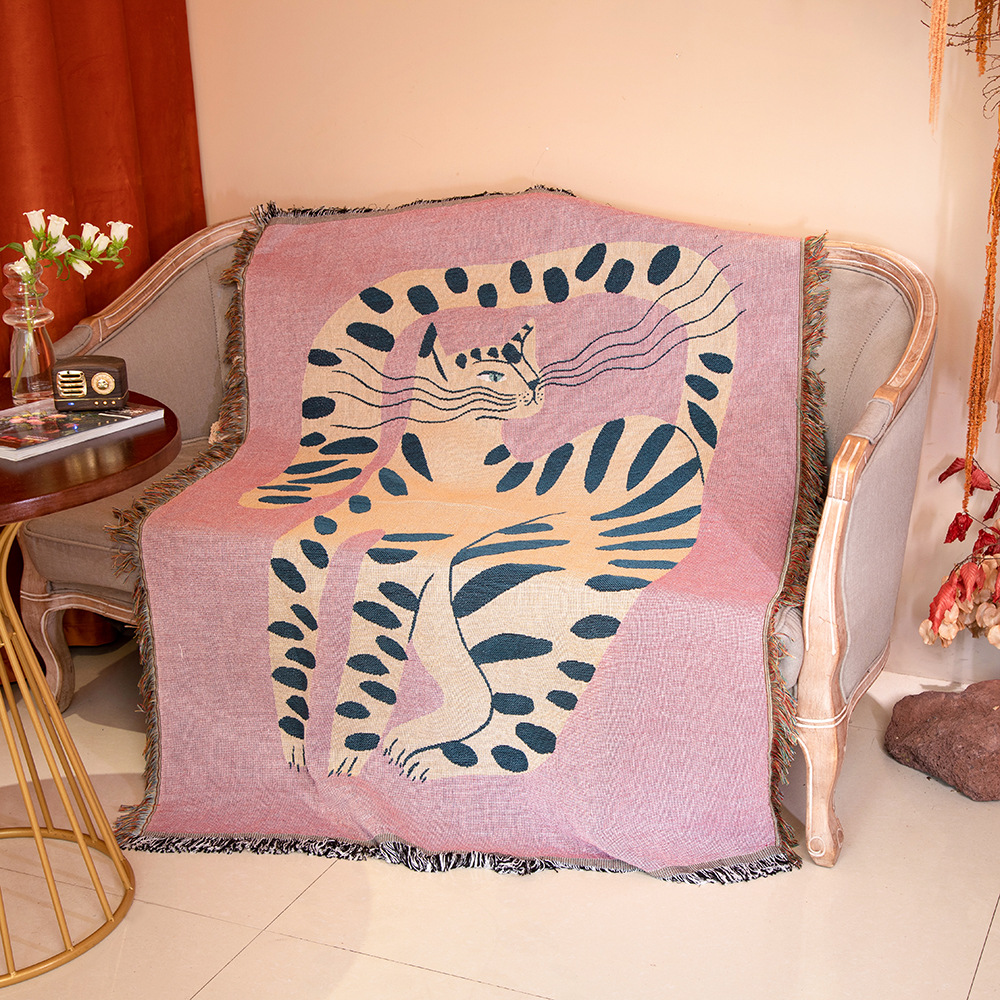 Boho Throw Blanket Fringe - Tekstylne miasto Ins różowa dziewczyna wzór